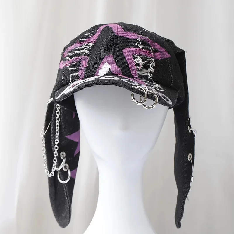 yison-y2k-hot-sale-girl-graffiti-jeans-long-rabbit-ears-cowboy-hat-wash-cool-hip-hop-cap-women-party-team-baseball-cap-gift