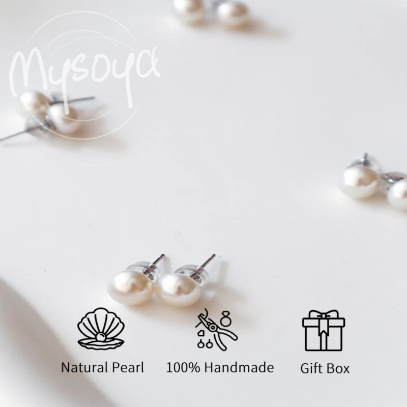 

MYSOYA White Freshwater Pearl Earrings 7-8mm With Gift Box, For Her/Him, Birthday/Wedding/Christmas/New Year/Anniversary Gift