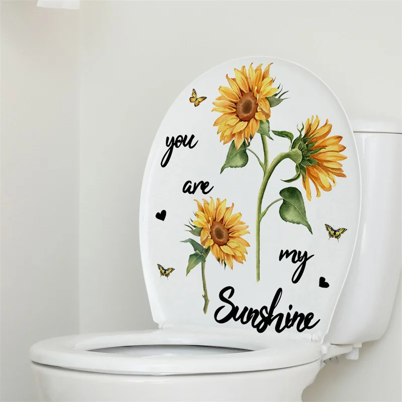 M19 Pflanzen Blumen Sonnenblumen Schmetterlinge Wanda uf kleber Toiletten aufkleber Badezimmer Toiletten abdeckung Kühlschrank Aufkleber WC Dekoration – Detail 29