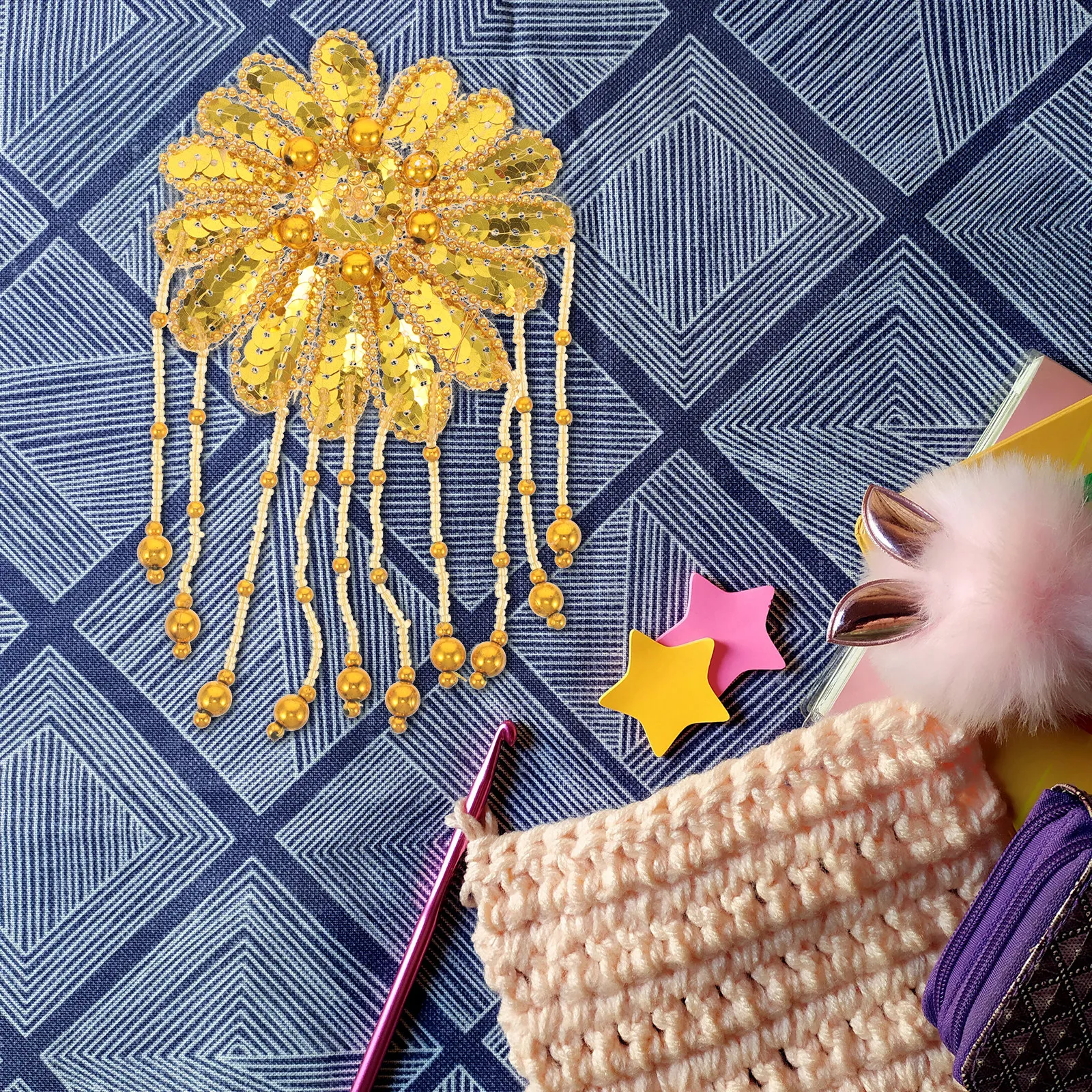 

2pcs Sequin Flower Tassel Shoulder Epaulettes Golden Fringe Decorative Patches For Costume Party Performance Clothing