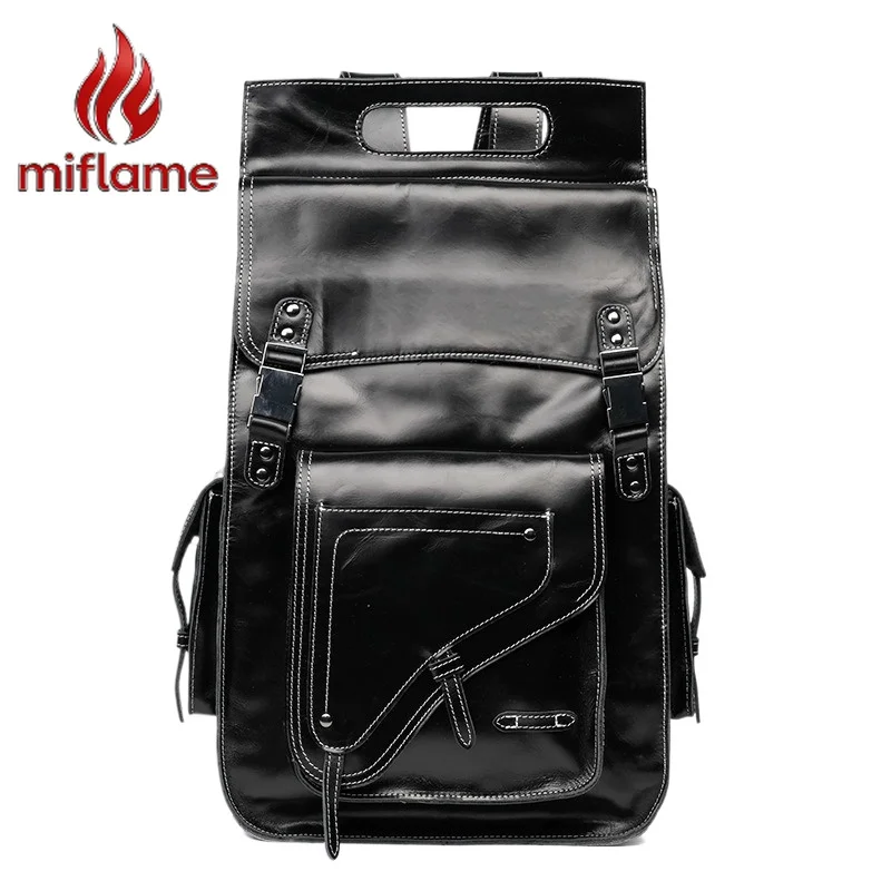 

Men's Retro Crazy Horse Leather Backpack with Double Buckle Laptop Compartment versatile Commuter Business Travel Minimalist