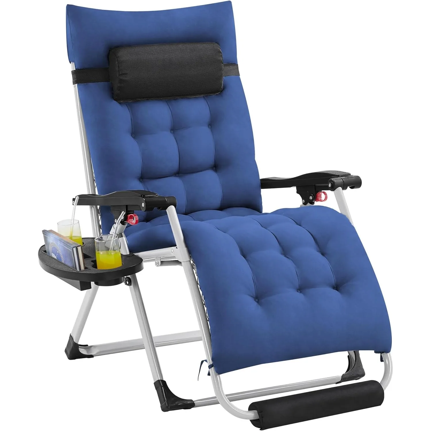 

29in Zero Gravity Chair, Foldable Premium Reclining Lounge Recliner w/Removable Pad & Pillow & Side Accessory Tray for Indoor