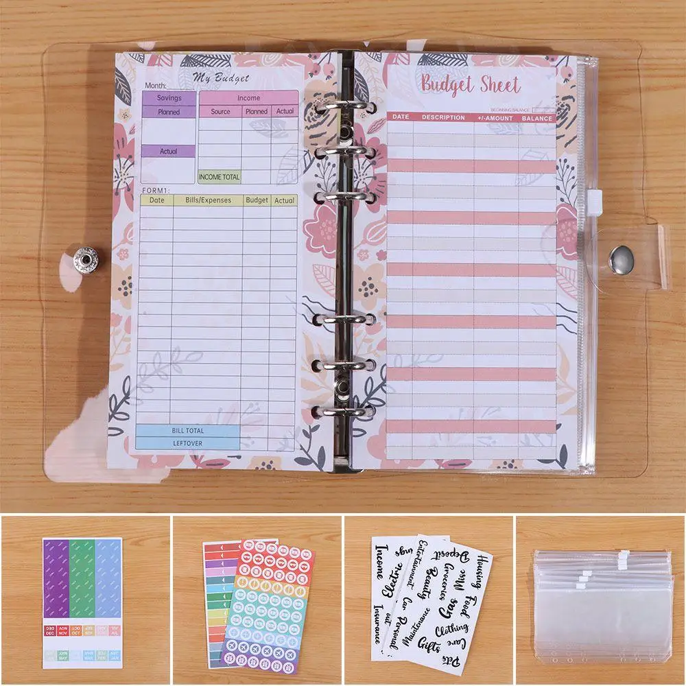 Transparante losbladige binder Creatieve PVC A6 Budget Planner Multi Pockets Cash Enveloppen Geldbesparende Binder Journal Planner