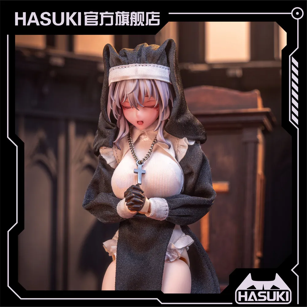 【Clothing Only】Hasuki CS017 CS018 1/12 Nun Long Dress Headscarf Necklace Stockings Clothes Set For 6inchs Mobile Suit Girl view 2
