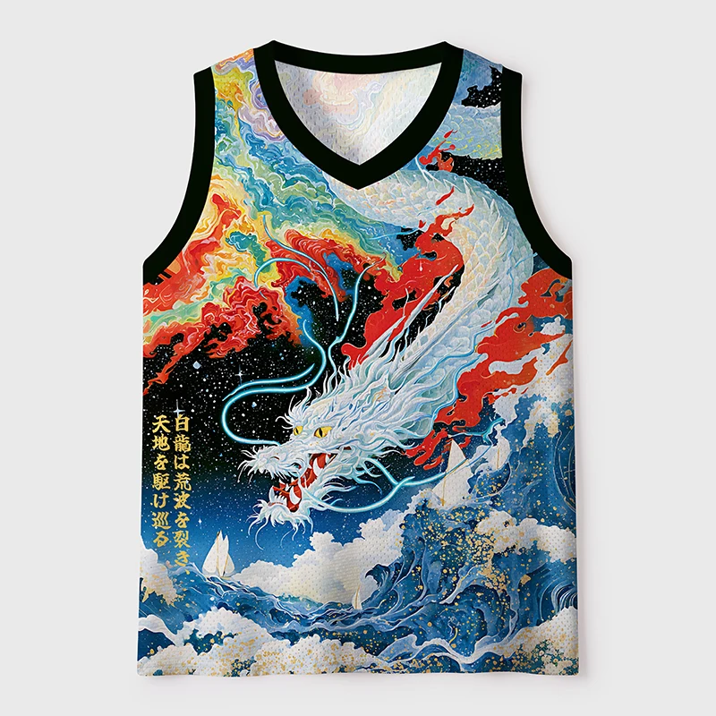 Dongfang Shenlong Aesthetic Mesh Breathable Sleeveless Shirt, 3D Printed Children's Unisex, Couple Parent Child Large T-shirt