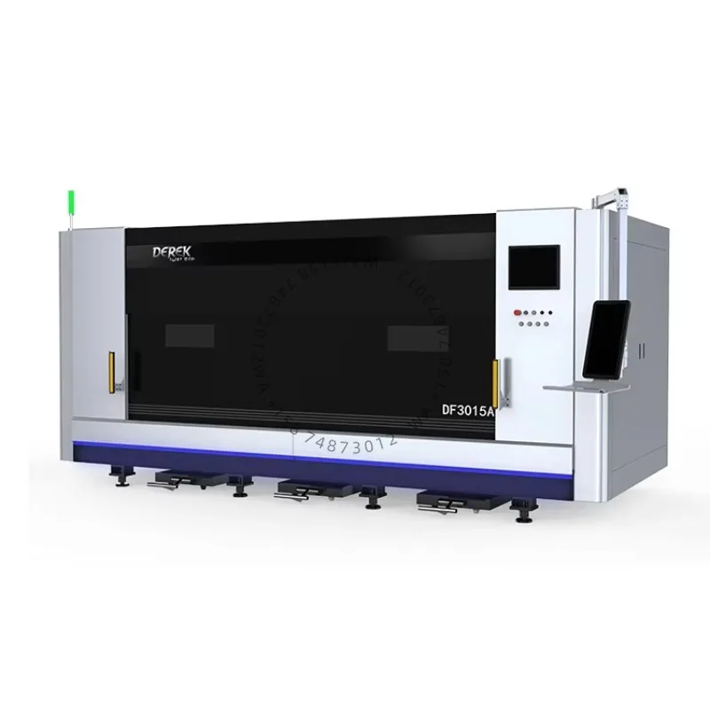 3015 Enclosure Fiber CNC la ser Cutting Machine 12000W With Auto Door Motorized Out Table for metal black steel sheet cutting