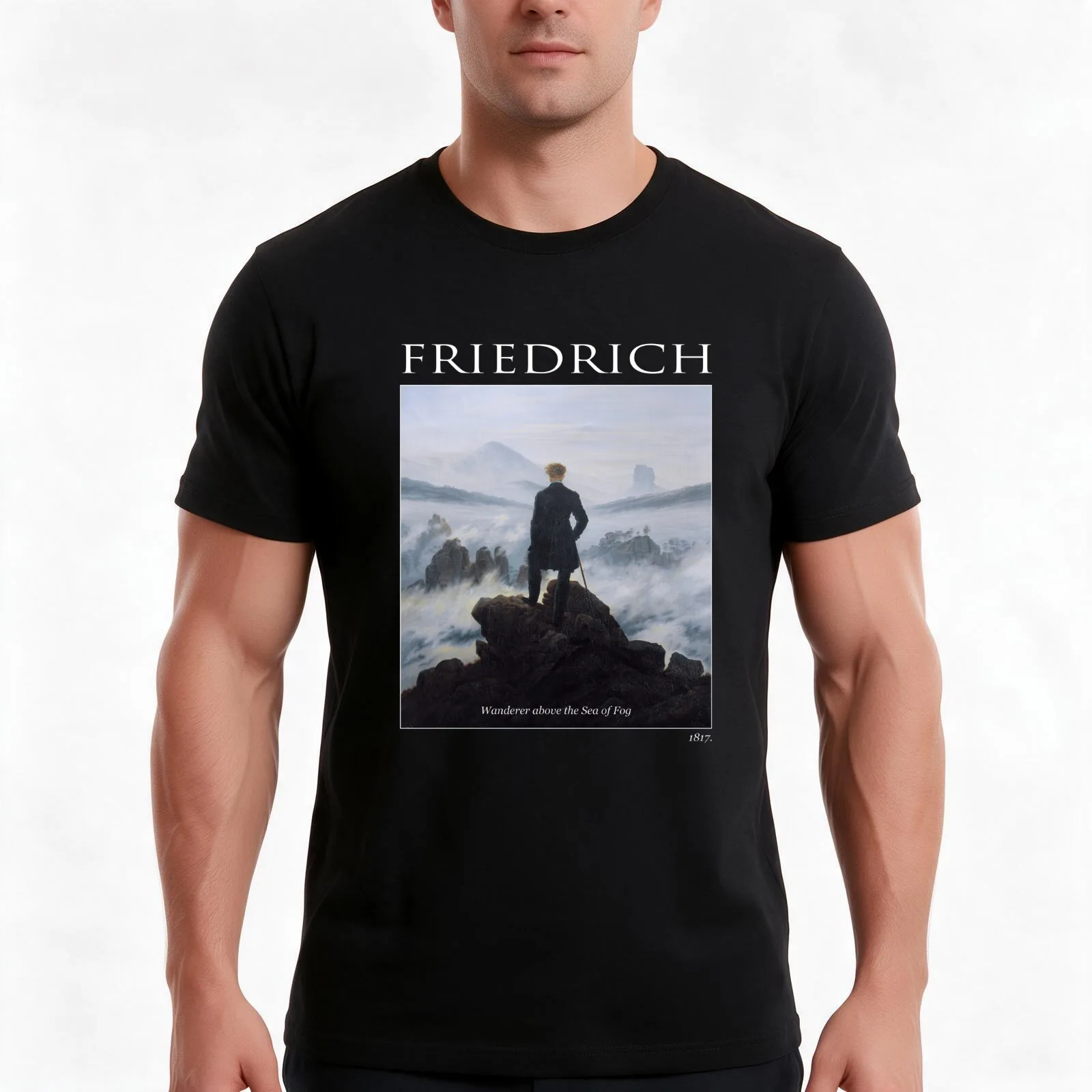Wanderer above the Sea of Fog (Caspar David Friedrich) T-Shirt Summer Casual Cotton Tee Oversized Streetwear Tops 100% Cotton