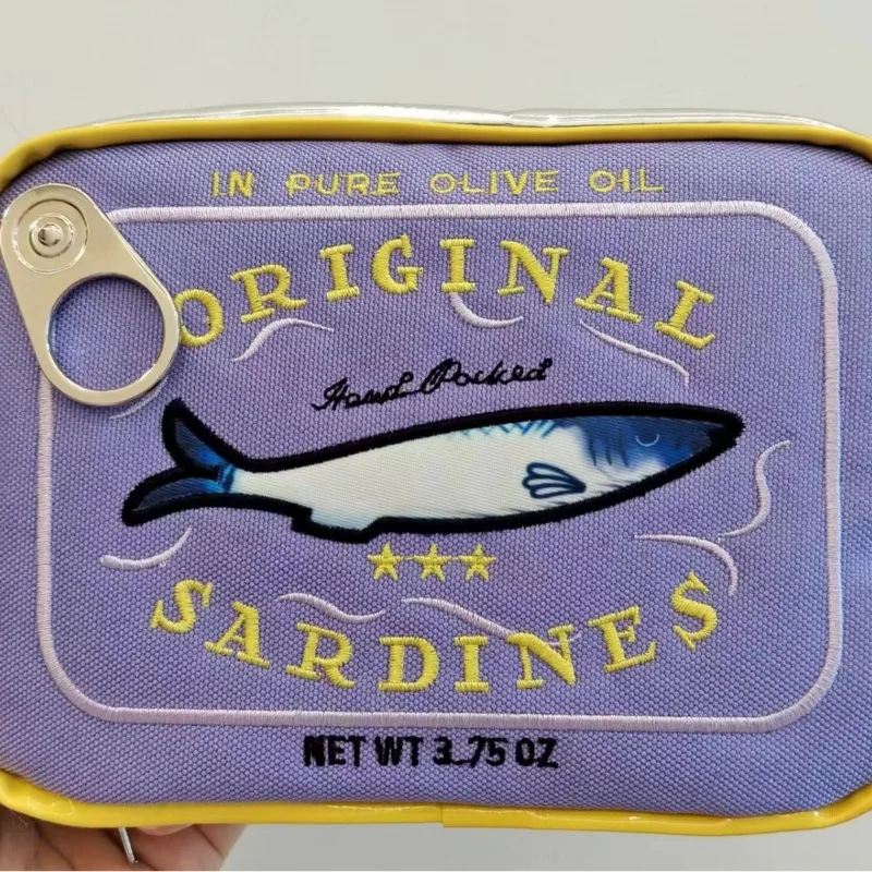 통조림 정어리 메이크업 가방 지퍼 클로저 자수 작은 세면 용품 주머니 휴대용 여행 세면 용품 가방 화장품 주최자 케이스