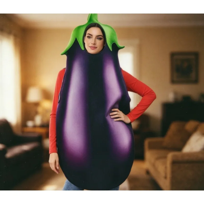 

2026 Ggplant Costume for Adults Digital Print Vegetable Outfit for Stage Halloween Carnival Party Fancy Dress
