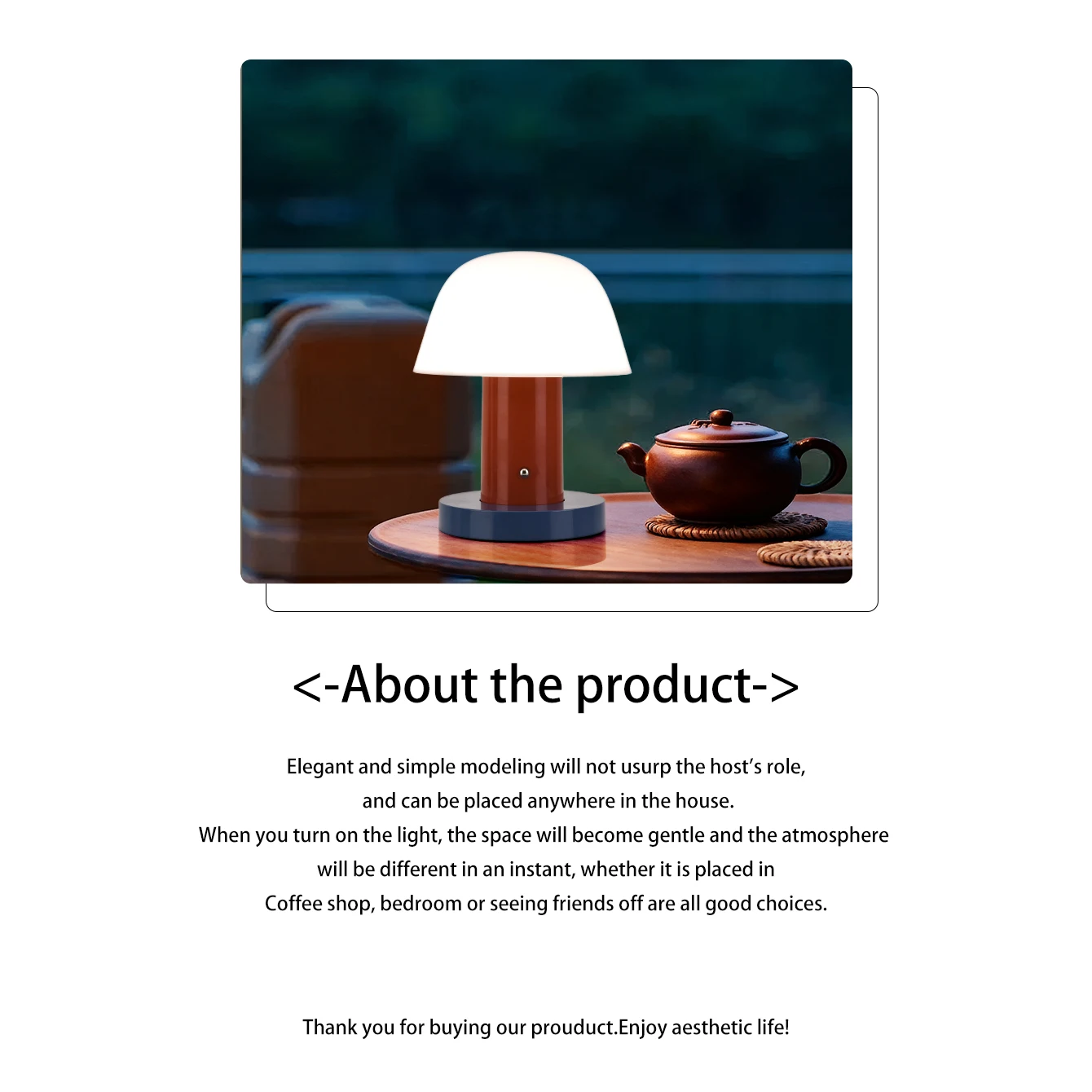 Mushroom Table Lamp USB Rechargeable LED Touch Desk Light Warm Color Night Light
