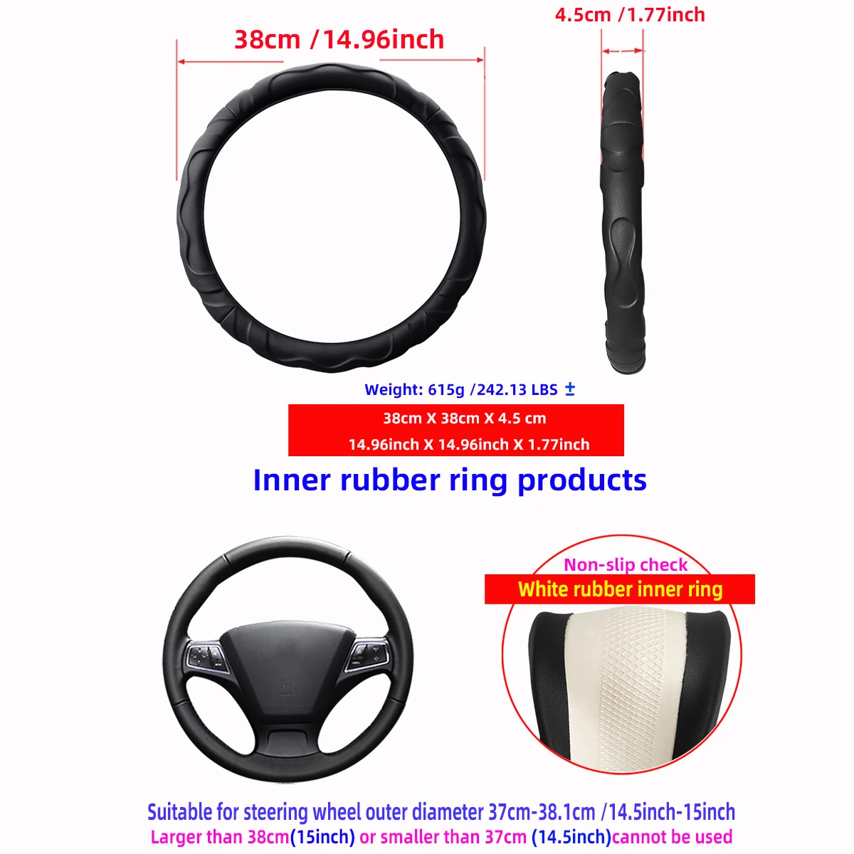 1 Artificial Lamb Skin Sense Three-dimensional Styling Sports Car Steering Wheel Cover Fits 14.5-15 Inches 37-38CM image 4