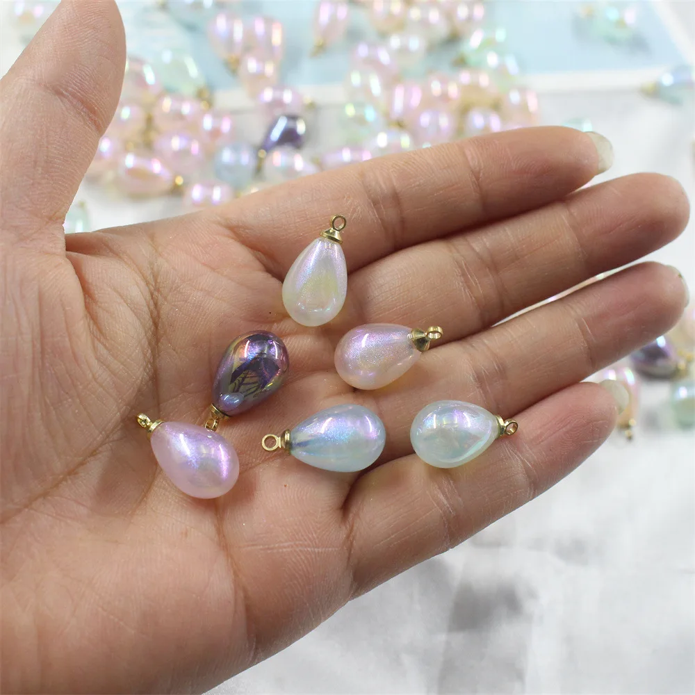 Z14 5Pcs 10mmx18mm Illusory Color Fine Mini Acrylic Pearl Water Drop Chars Beads Jewelry Making DIY Earrings Necklace Ornaments