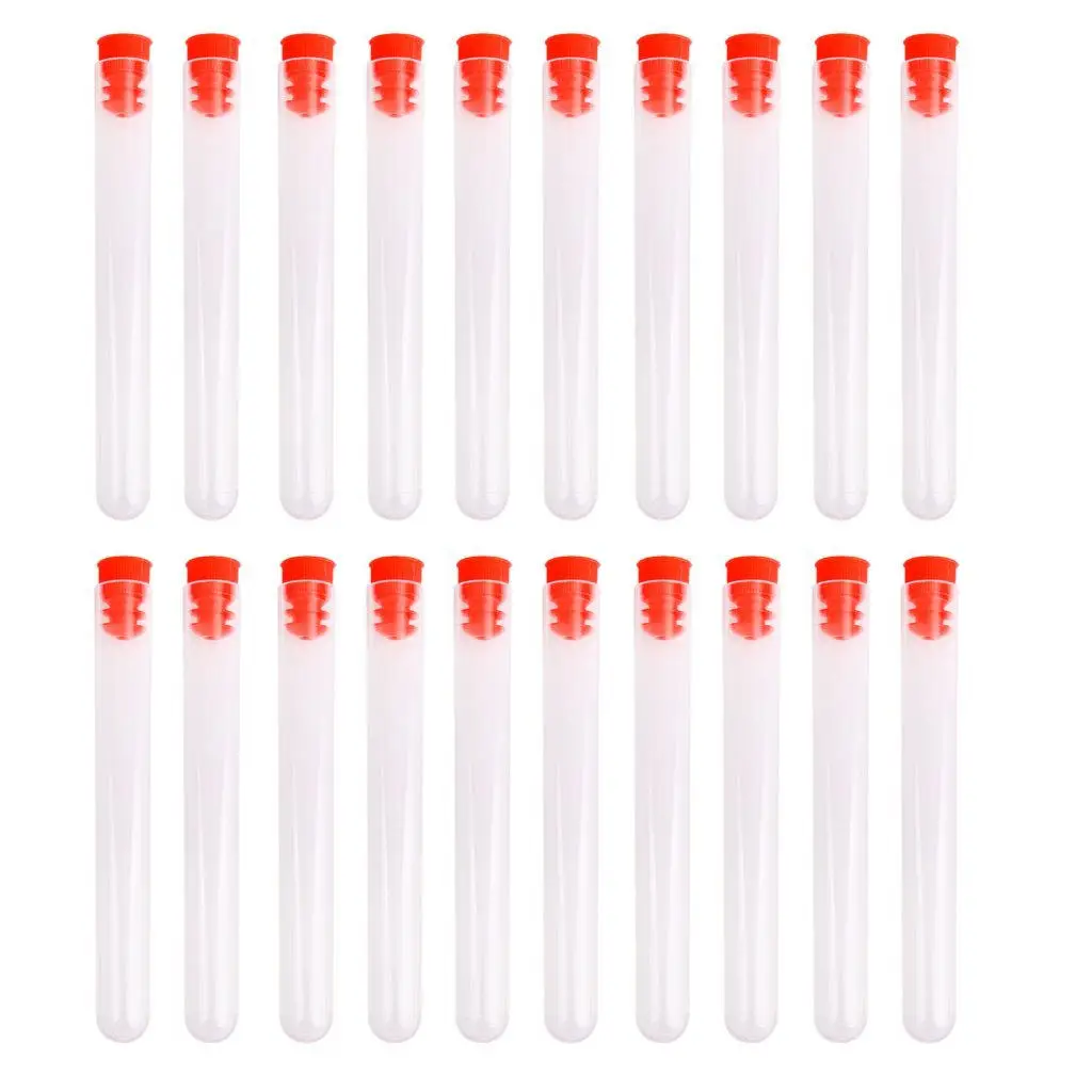 20Pcs Plastic Test Tubes Red 100x12mm Round Bottom Screw Cap Non-Graduated Disposable Test Tubes for Laboratory Centrifuge