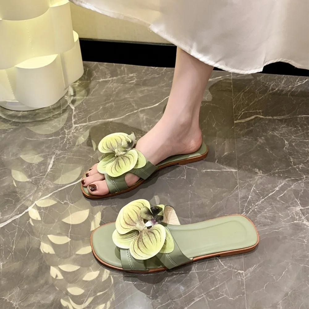 

Creative PU Butterfly Orchid Slippers Shoes Charm Anti-slip Moth Orchid Sandals Resilience Elegant Women Flower Slippers Beach