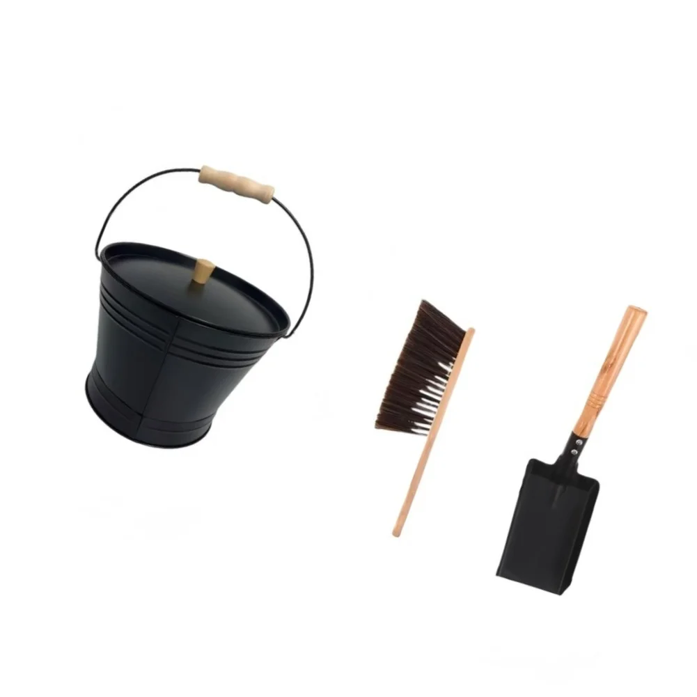 Galvanized Iron Fireplace Ash Bucket With Lid, Shovel & Brush Ash Can For Indoor Wood Stoves And Outdoor Fire Pits Cleaning