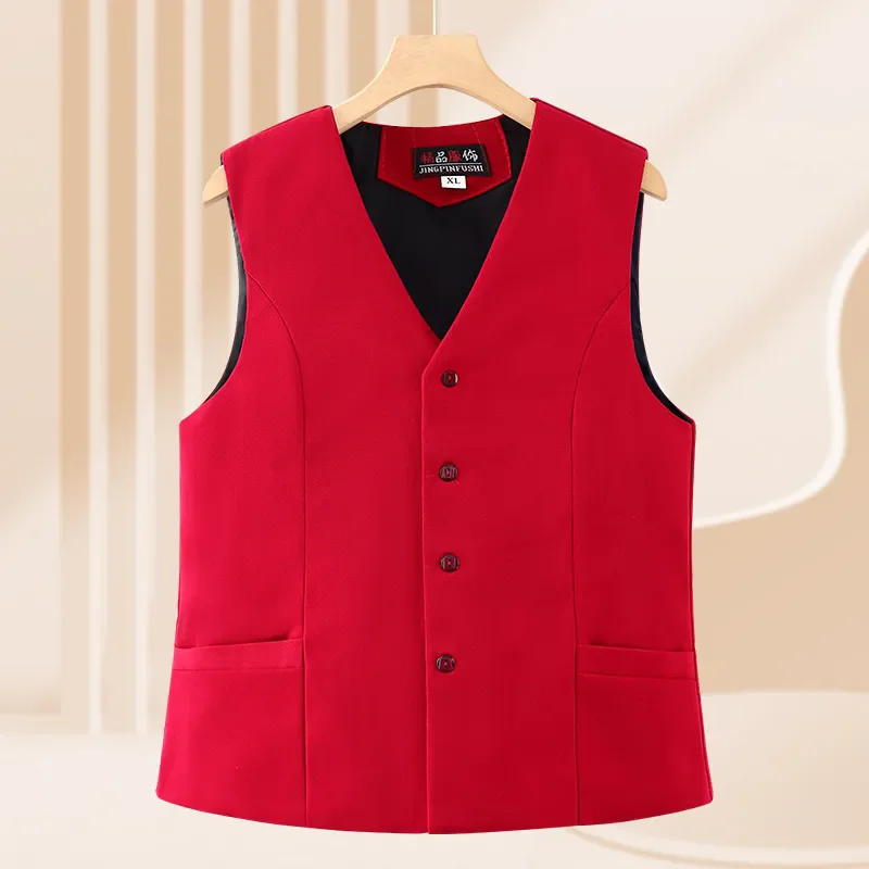 

2024 New Spring Aautumn Vest Fashion Women Vest Jacket V-Neck Red Black Sleeveless Casual Coat Jacket Female Waistcoat Top