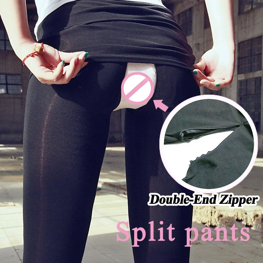 Calzoncillos de mujer para sexo al aire libre, pantalones con entrepierna abierta, pantalones sin entrepierna, mallas ajustadas de algodón con abertura de cintura alta, mallas abiertas para mujer, color negro