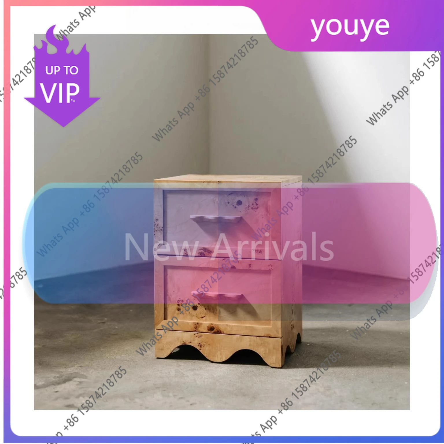 

DI Medieval style designer tree tumor bedside table wabi sandy wind niche retro solid wood double pumping bedside table American