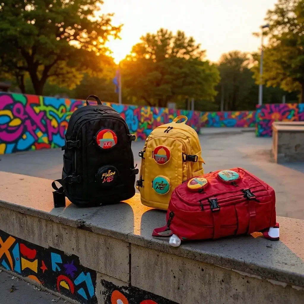 Teens Cartoon Badge Double Round Pocket Side Buckle Backpack Large Capacity Casual School Travel Streetwear Daypack 3 Colors Multi-Color