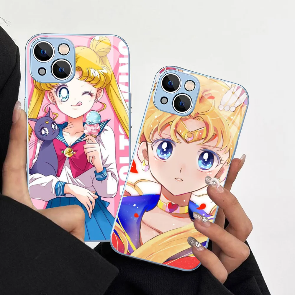 Cute S-Sailor-Moon Mousepad Tempered Glass For iphone 14 13 12 11 Pro Mini XS MAX 14Plus X XS XR Fundas