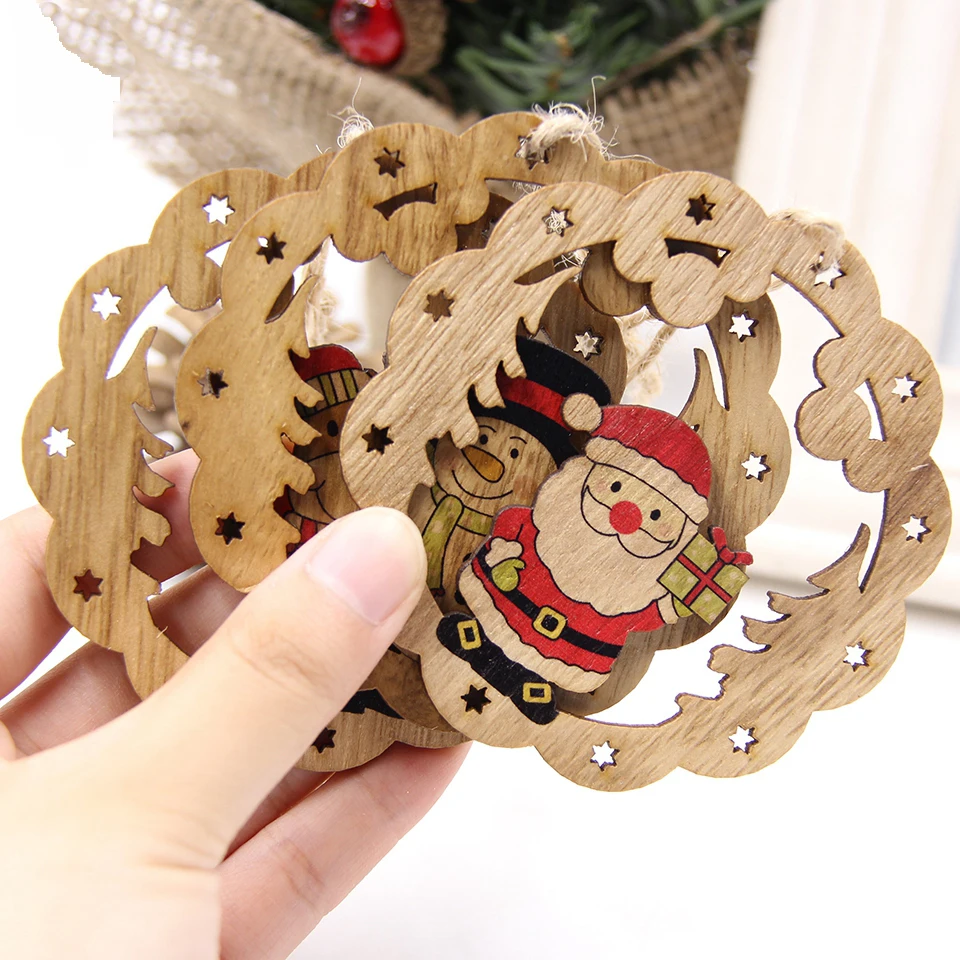 1SET Mix Style Christmas Wooden Ornaments Creative Wood Pendants Xmas Tree Ornament Home Party Decoration Kids Gifts DIY Craft