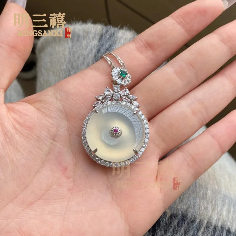 

Серебряный кулон-подвеска «Застежка мира» с инкрустацией из ледяного белого халцедона, глянцевый агат с яйцевидной поверхностью, в стиле Будды, унисекс, нефритовое ожерелье