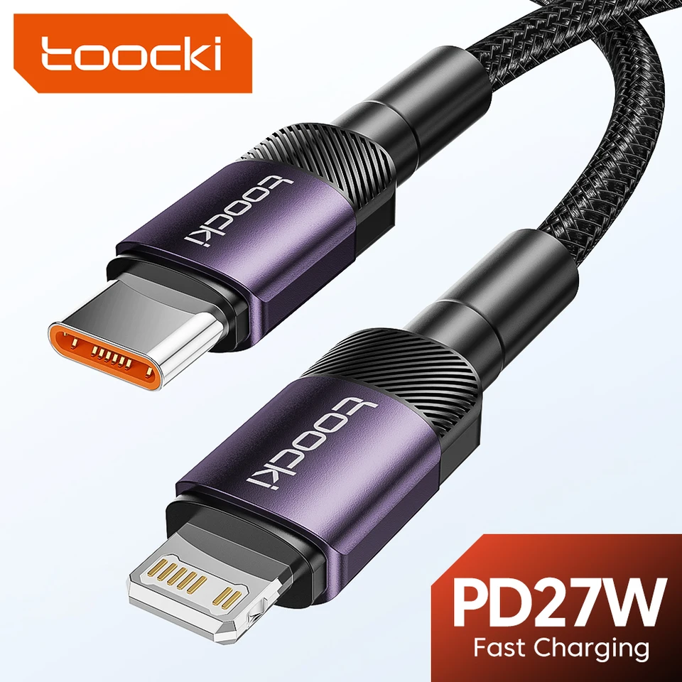 Cable Toocki PD 27W USB C a iP para iPhone 14 13 12 11 Pro XS, Tipo C a Lightning, cable de datos, carga rápida