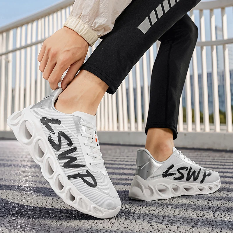 Herren-Laufschuhe, Tennisschuhe, koreanischer Stil, trendige Herren-Sportschuhe mit dicker Sohle und hohlem Design, atmungsaktives Mesh-Material, abriebfest, stoßdämpfend, für den täglichen Gebrauch, lässige Laufschuhe für Herren. – Detail 16