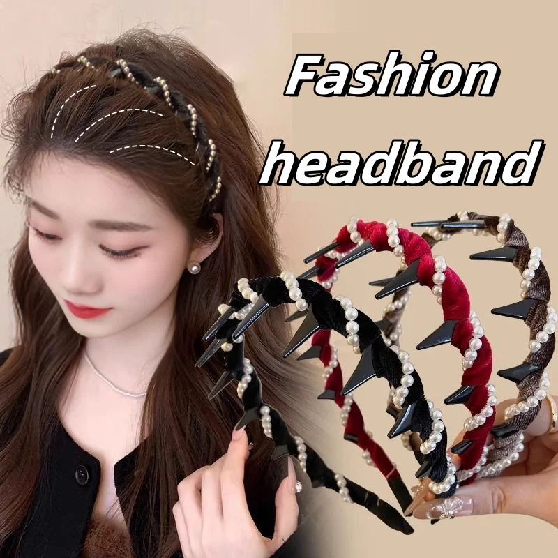 Elegant Velvet Fabric Pearl Headband for Woman Temperament Non-slip Hair Band Fashion Girl Face Washing Headband Hair Accessorie