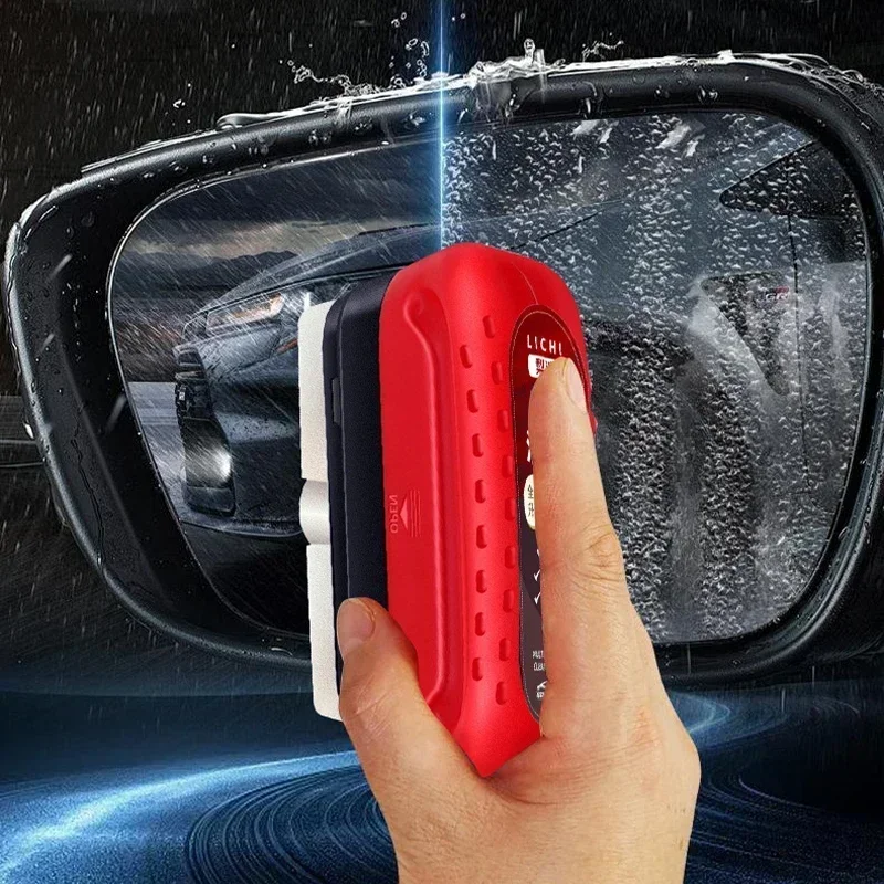 Red Car Glass Oil Film Cleaner Brush Powerful Windshield Oil Stain Removal Tool for Front Windshield and Side Mirrors view 5