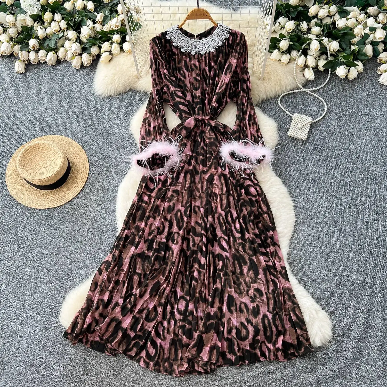 

Шикарное винтажное тонкое платье со стразами и круглым вырезом с длинными рукавами, элегантное сказочное корейское модное платье, женская одежда, платье