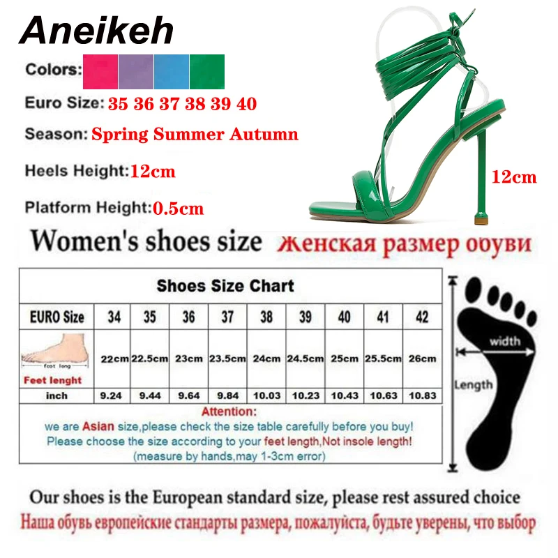 Aneikeh NEW Summer Thin Heel Square Toe Cross-tied Heeled sandals Heel High Heel Sexy Sandals Narrow Band Stripper Shoes Lace-Up