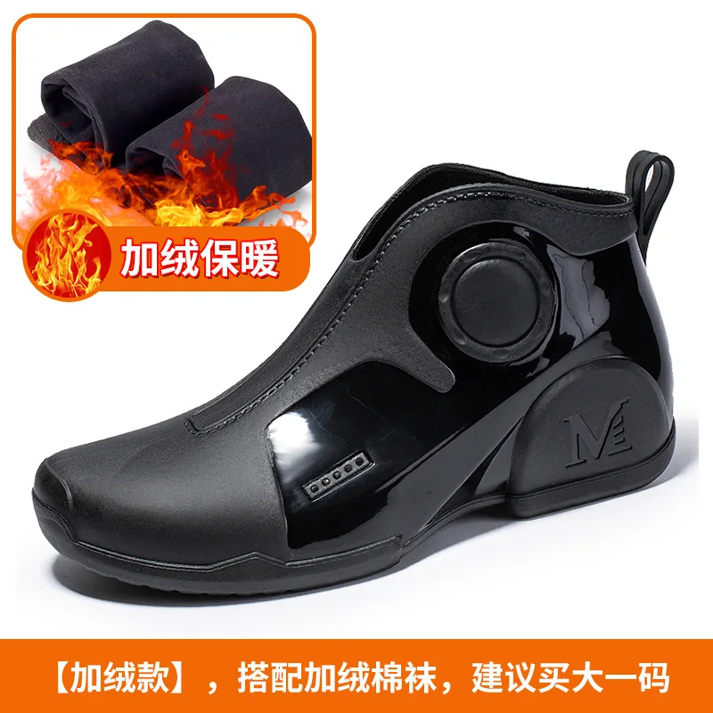 

New Fashion Rubber Man Boots Trend Men's Rain Boots Platform Outdoor Shoes Slip on Warm Waterproof Work Mens Booties Soild Shoes