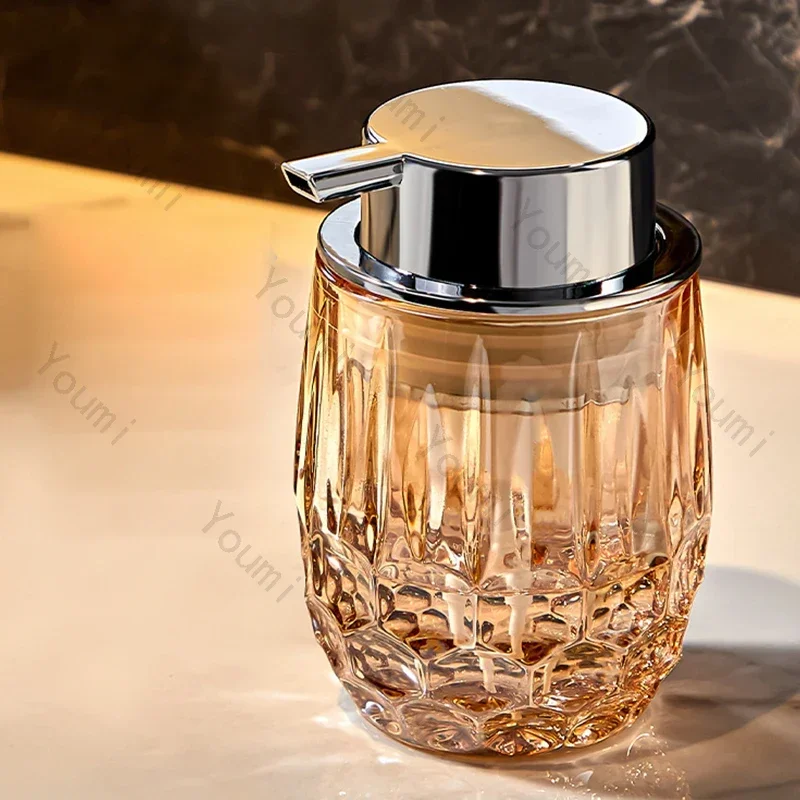 High End Glass Relief Soap Bottle Home Decor Bathroom Bubbler Press Type Bottles Shampoo Dispenser Bottle Bathroom Accessories