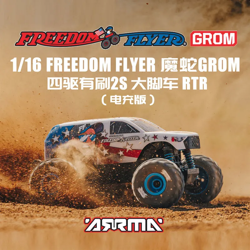 Arrma Remote Control Monster Truck 1/ 16 Freedom Flyer Grom Brushed Motor Four Wheel Drive Off Road All Terrain Outdoor Racing
