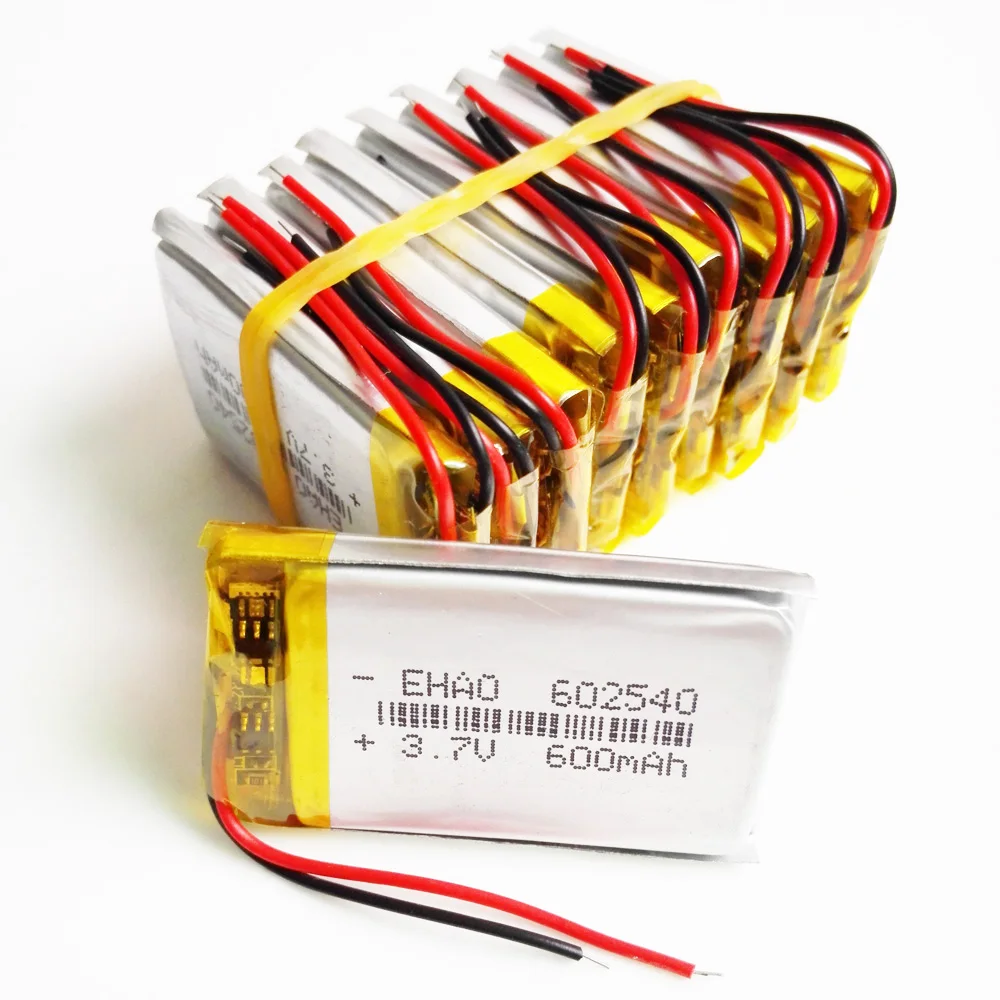 

Lot 10 PCS 3.7V 600mAh Lithium Polymer LiPo Rechargeable Battery 602540 For PAD DVD E-book Bluetooth Recorder Speaker Headset