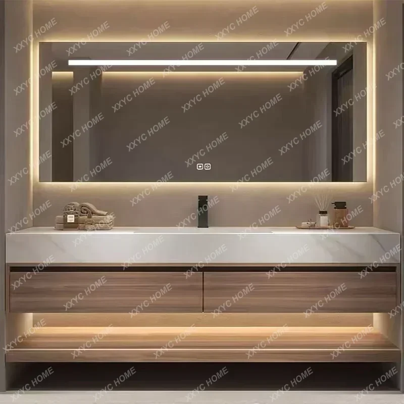 Modern Luxury Rock Panel Bathroom Cabinet Vanity with Sink Bathroom Mirror Cabinet Simple Fashion Furniture Meuble Evier FYBC