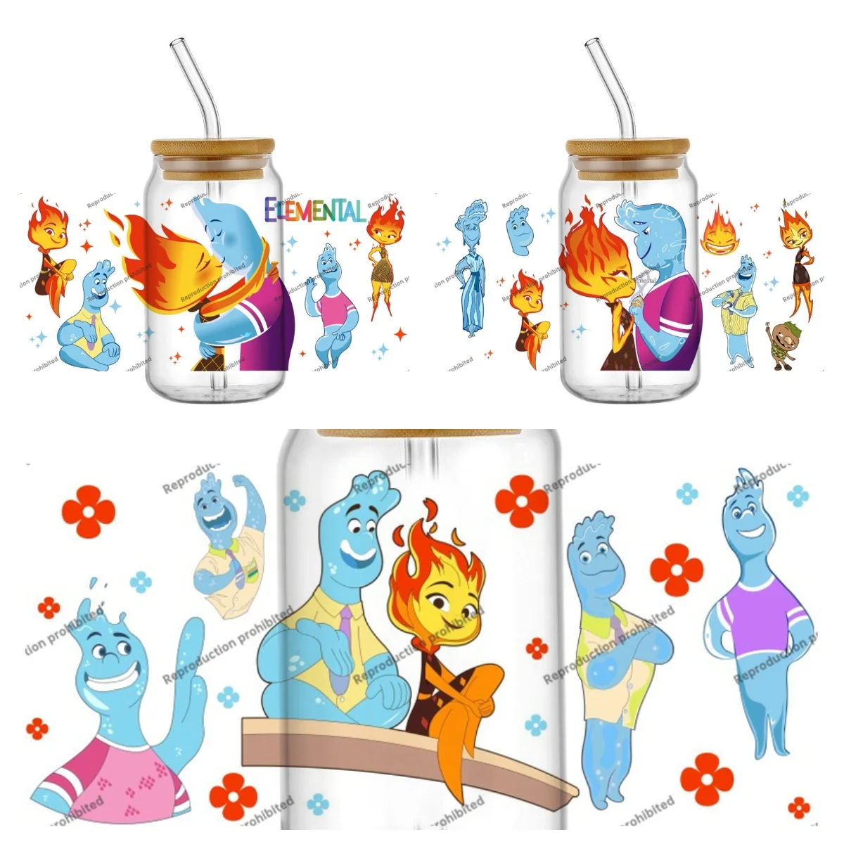 

НОВЫЙ дизайн, водонепроницаемые наклейки Moveis Elemental с героями мультфильмов «сделай сам», 3D переводные наклейки UVDTF, 16 унций, УФ-обертывания для чашек DTF для очков Libbey