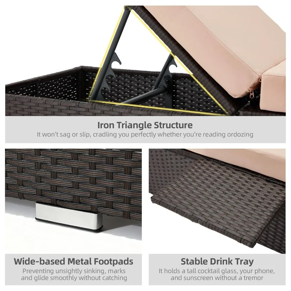 

Outdoor Chaise Lounge with Adjustable Backrest Set of 2, 6-Position Reclining Lounger Pool Chair, Thick 3-Inch, Customized