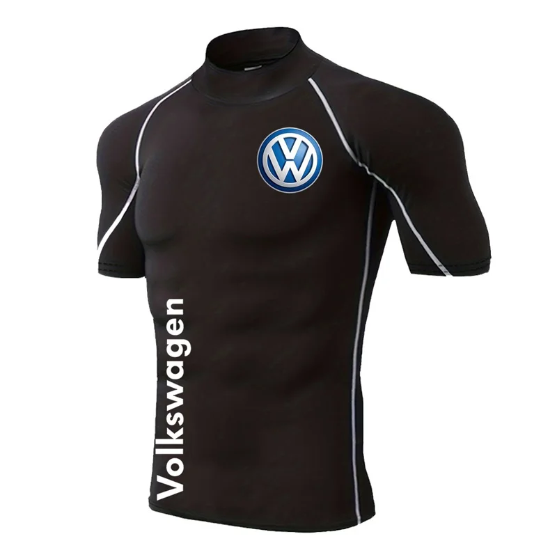 Volkswagen printed fitness suit, autumn short sleeved running shirt
