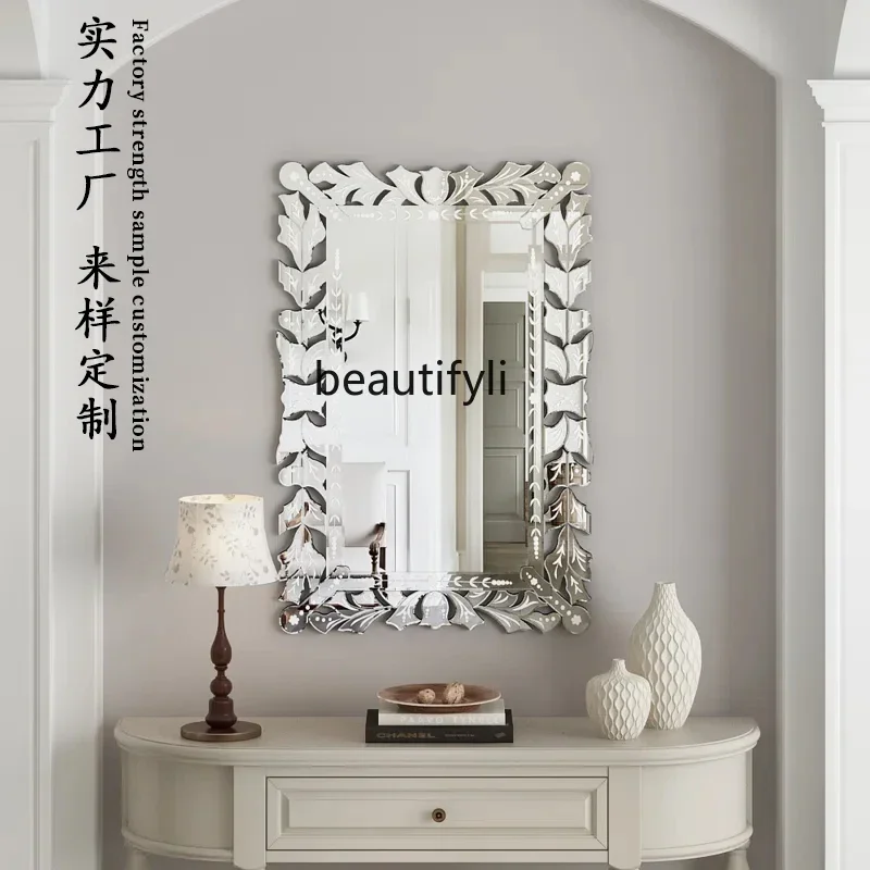 

YA17 European handmade irregular simple carved bathroom dressing art wall decorative makeup mirror