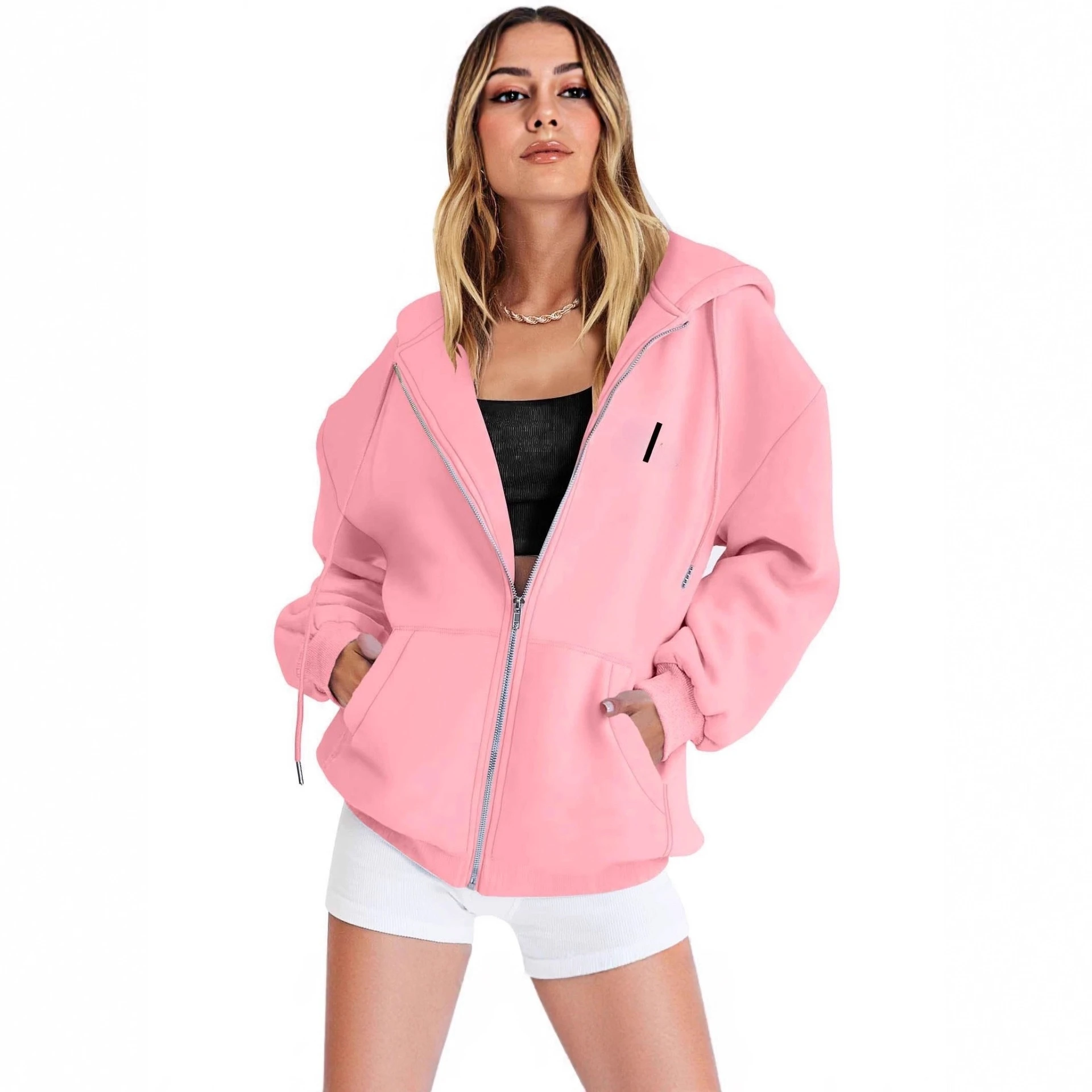 Moletom feminino com capuz e zíper com estampa gráfica unissex streetwear, pulôver casual de manga comprida, jaqueta esportiva moderna com capuz