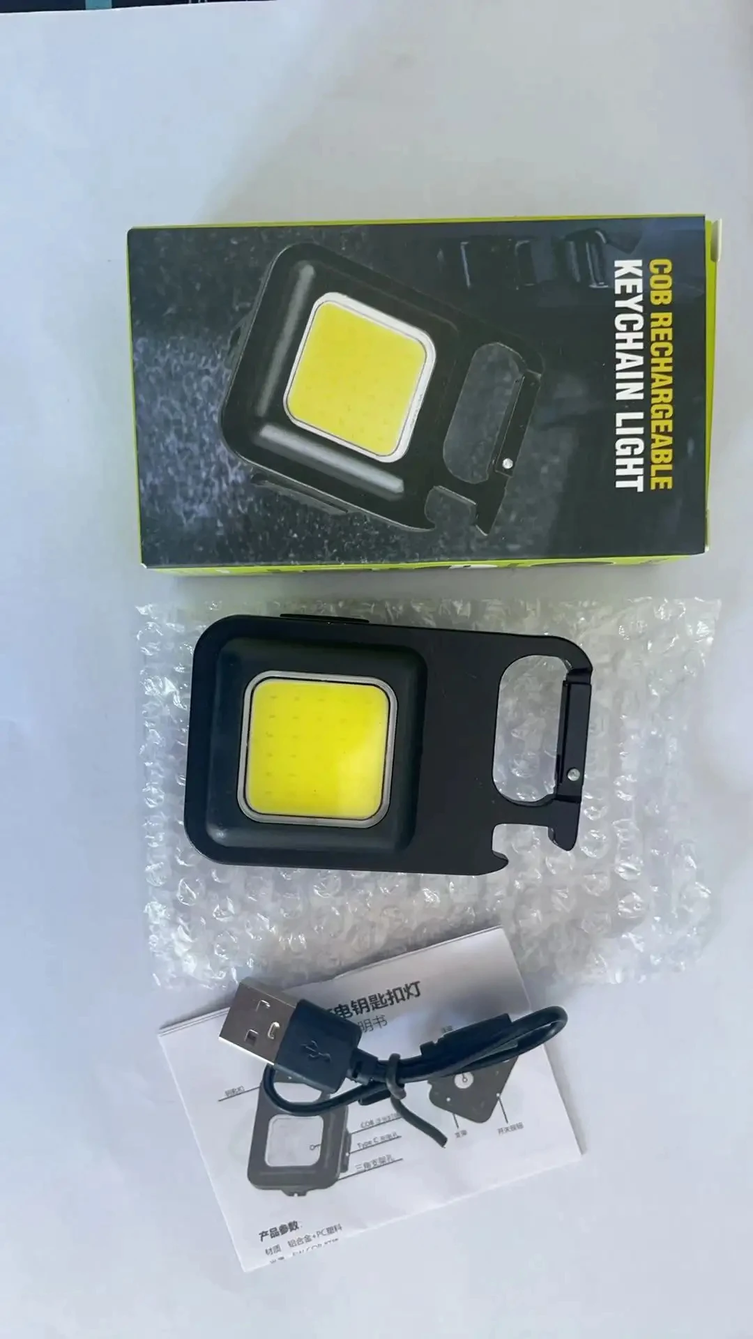 Mini Aluminum Portable Rechargeable Portable Pocket Keychain Magnetic Cob Led Work Light with Bottle Opener
