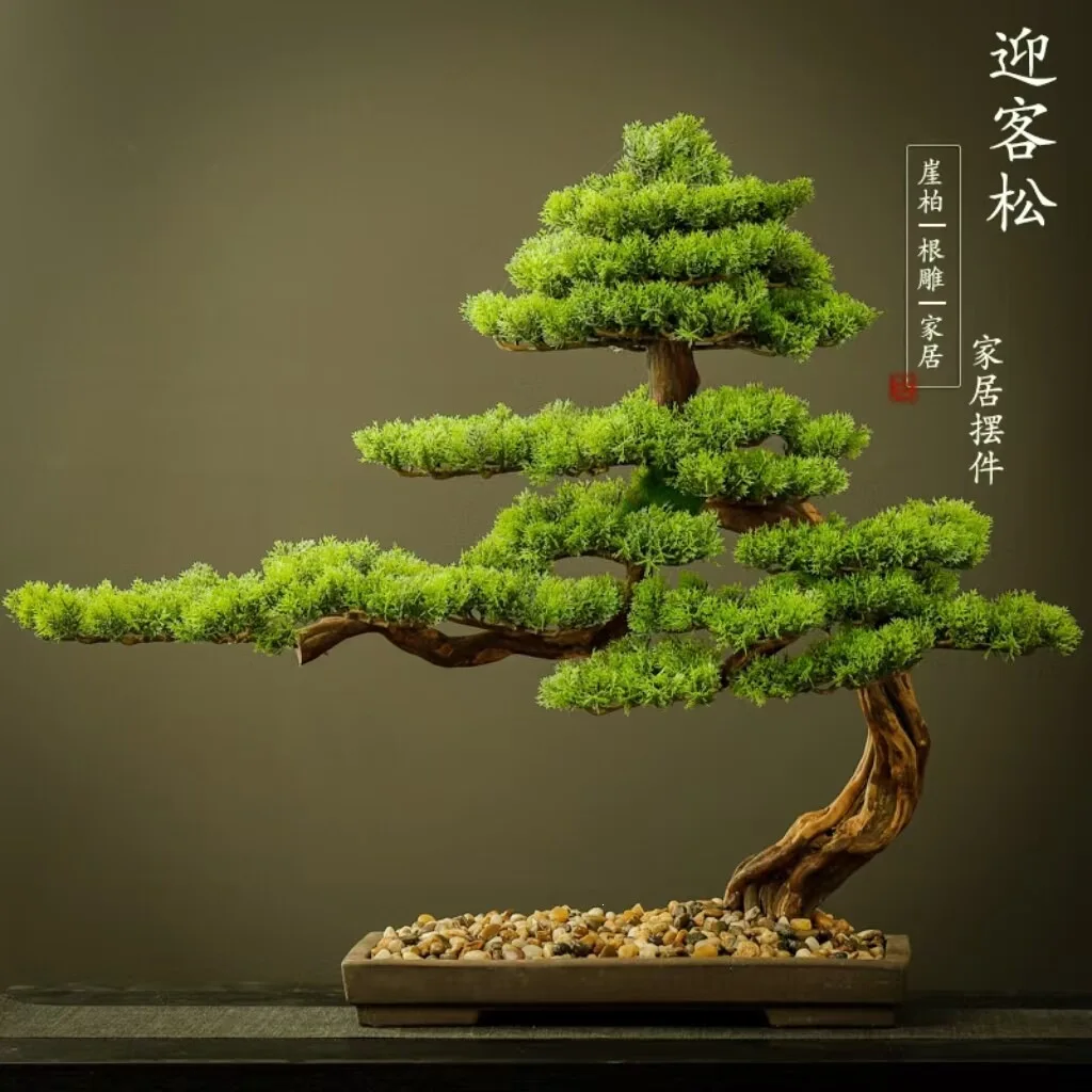 Simulated welcome pine bonsai Chinese style tea room study living room clubhouse entrance decoration fake tree Luo