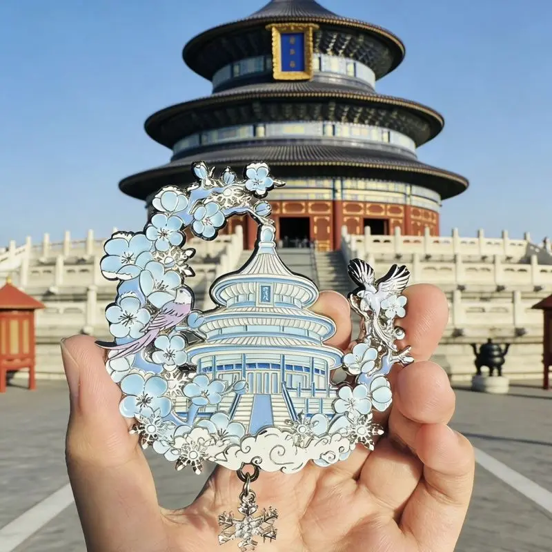 Metal Temple Of Heaven Fridge Magnet Beijing Tourist Souvenir Enamel Snow Flower Decorative Refrigerator Sticker Home Decor