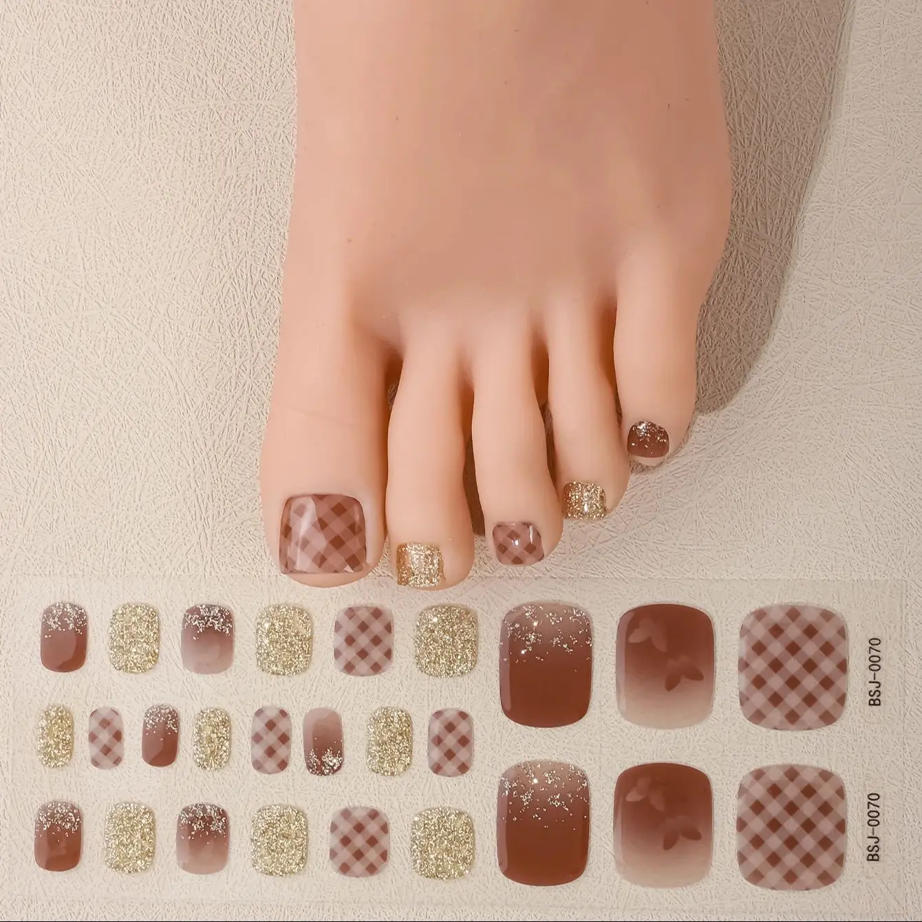 26Tips Gradient Marble Semi Cured Gel Toenail Sticker Glitter Full Cover Gel Toenail Wraps Self-Adhesive Foot Nail Art Decor