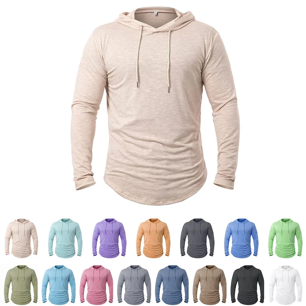 

Men Hooded Sweatshirts Outdoor Casual Sports Clothing Tops Jackets Long Sleeve Hoodie Fashion Solid Color