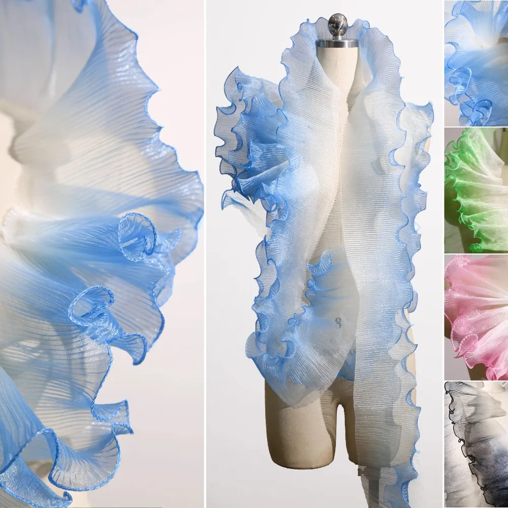 

Постепенное изменение водного света, прозрачное волнистое кружево с рюшами, плиссированная форма из органзы, декоративное кружево ручной работы для одежды своими руками