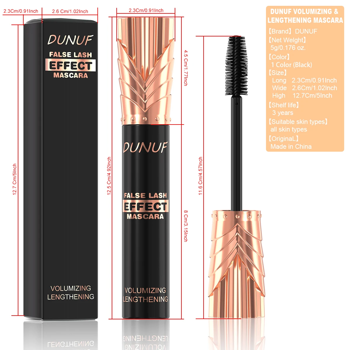 DUNUF 1 szt. & 2 szt. & 3 szt. Czarny Wodoodporny Tusz do Rzęs Długotrwały Nie Rozmazuje Się Wydłużający Podkręcający Nie Blaknie Odporny na Rozmazywanie