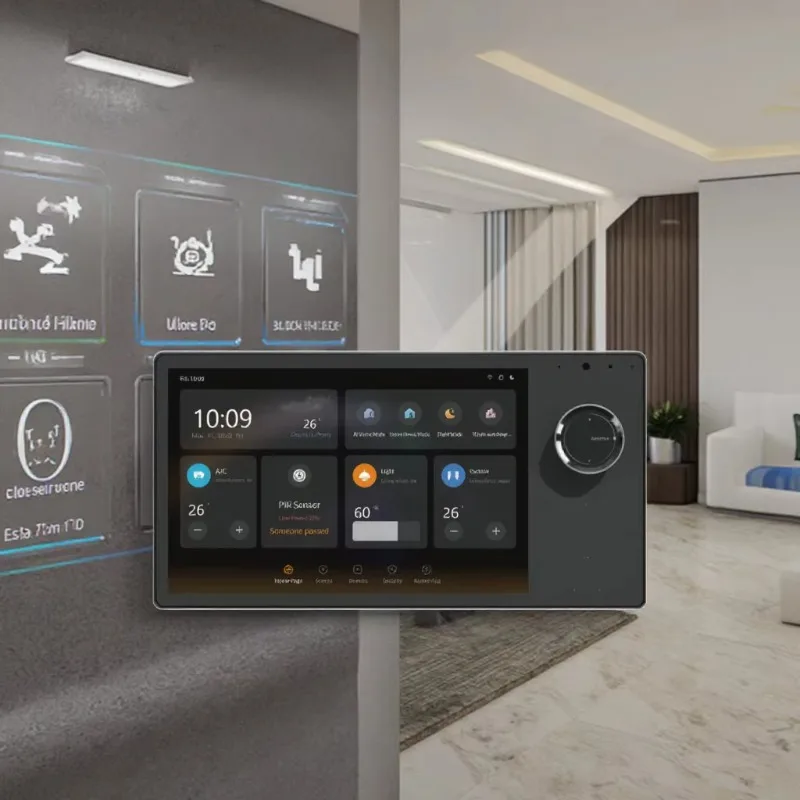 

[Hot Sale] T8E-EU 8" Smart WiFi/BLE/Zigbee Central Control Wall Switch Multi-Functional ABS & Aluminum Knob Panel EU Back 10A Ma